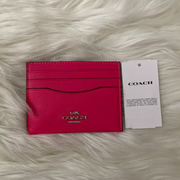 COACH Slim ID Card Case Smooth Leather in Dragon Fruit Pink - Picture 1 of 3